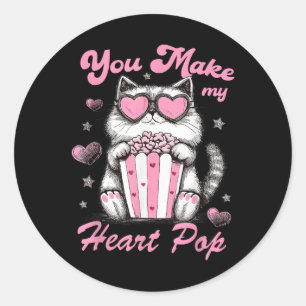 You Make My Heart Pop Cat Heart Love Happy Valenti Classic Round Sticker
