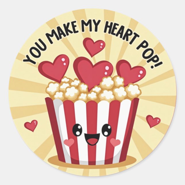 You Make My Heart Pop! Popcorn Valentine’s Sticker (Front)