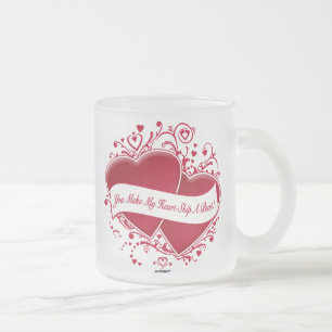 You Make My Heart Skip A Beat! Red Hearts Frosted Glass Coffee Mug
