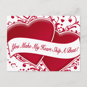 You Make My Heart Skip A Beat! Red Hearts Postcard