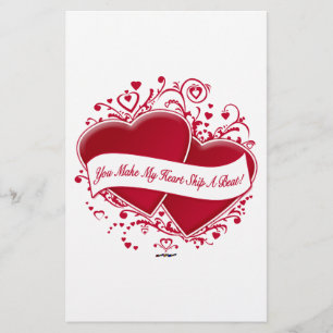 You Make My Heart Skip A Beat! Red Hearts Stationery