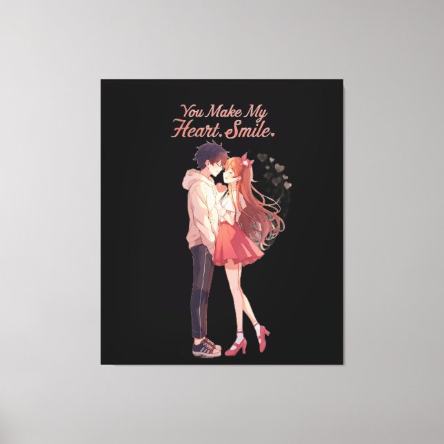 You Make My Heart Smile Anime Couple T-Shirt Canvas Print (Front)