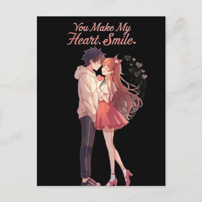 You Make My Heart Smile Anime Couple T-Shirt Postcard (Front)
