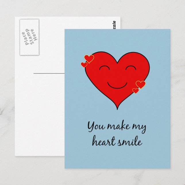 You make my heart smile blue postcard (Front/Back)