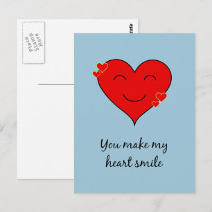 You make my heart smile blue postcard