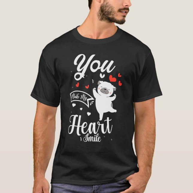 You Make My Heart Smile Cute Dog  Valentines Day T-Shirt (Front)