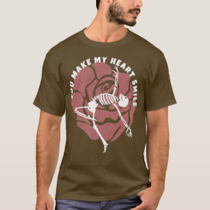 You Make My Heart Smile Dancing Skeleton Rose Back T-Shirt