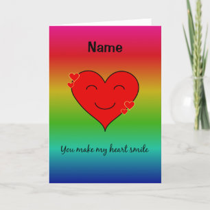 You make my heart smile rainbow named holiday card