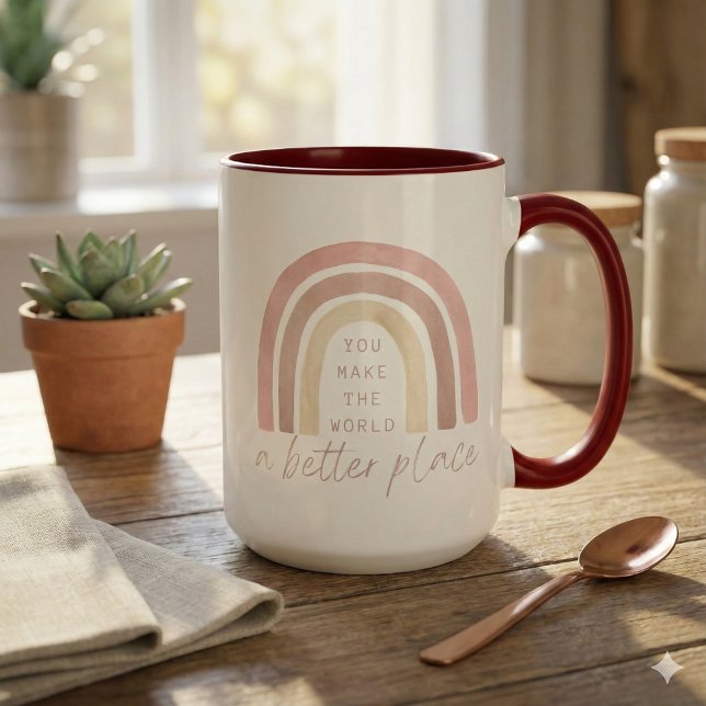 You Make The World A Better Place Mug (Empower someone special with this, "You make the world a better place" boho rainbow mug! )