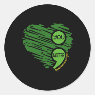 You Matter Semicolon Heart Retro Mental Health Awa Classic Round Sticker
