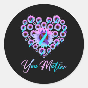 You Matter Suicide Prevention Teal Purple Awarenes Classic Round Sticker