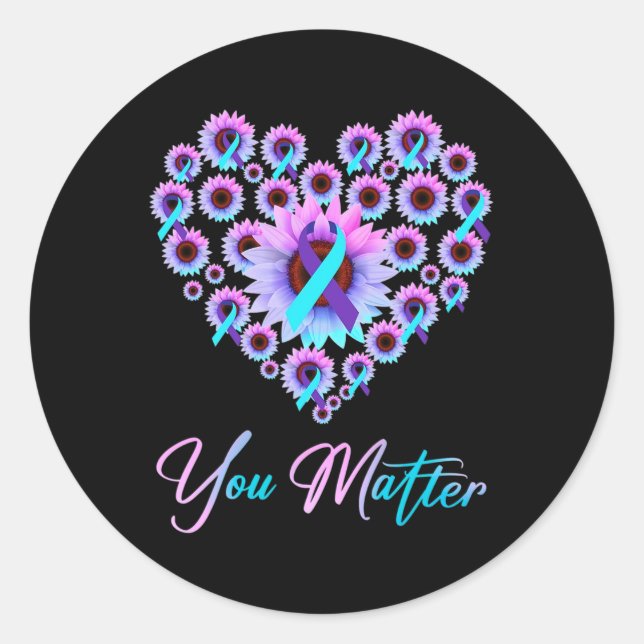 You Matter Suicide Prevention Teal Purple Awarenes Classic Round Sticker (Front)