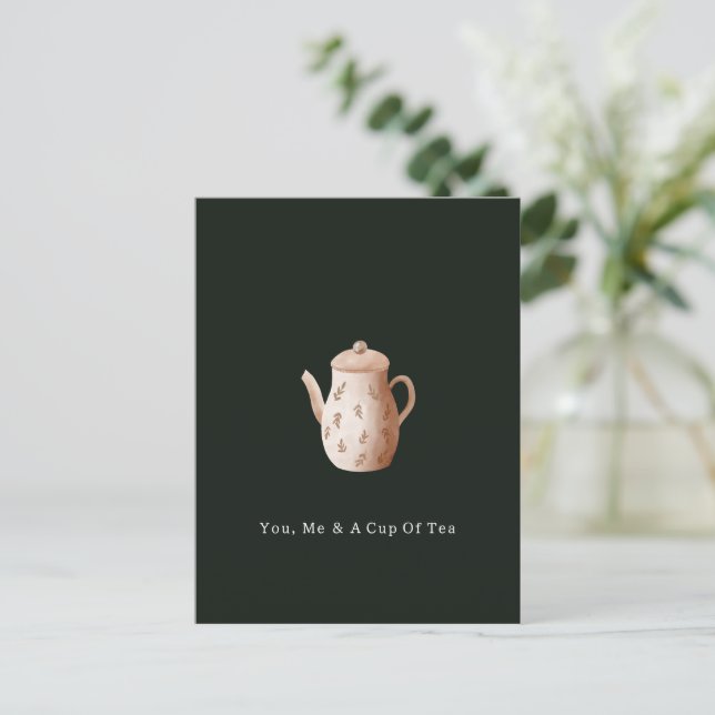 You, Me And A Cup Of Tea Quote And Illustration Postcard (Standing Front)