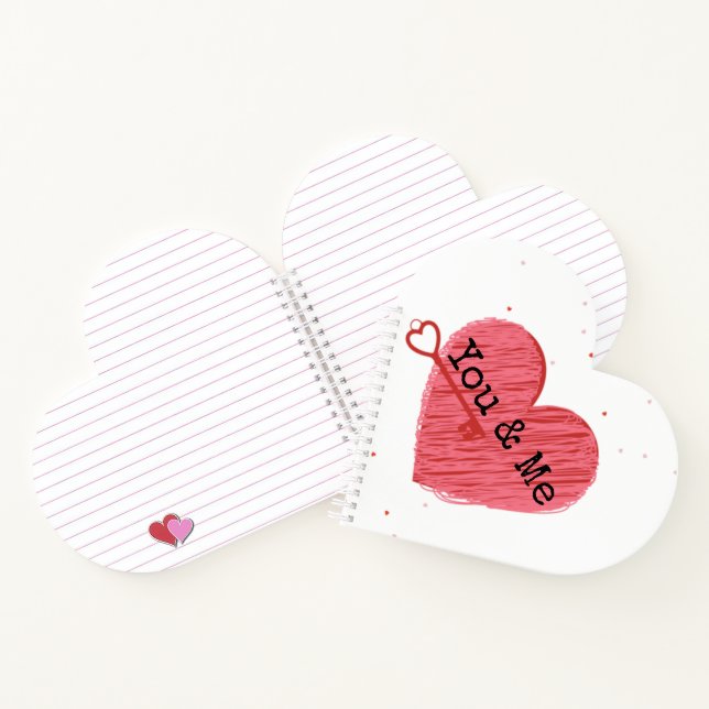 You & Me Chic Red Heart and Key Valentines Day Notebook (Inside)