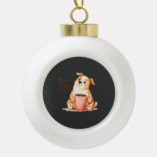 You & me Coffee - Cute Corgi & Cosy Brew Ceramic Ball Christmas Ornament