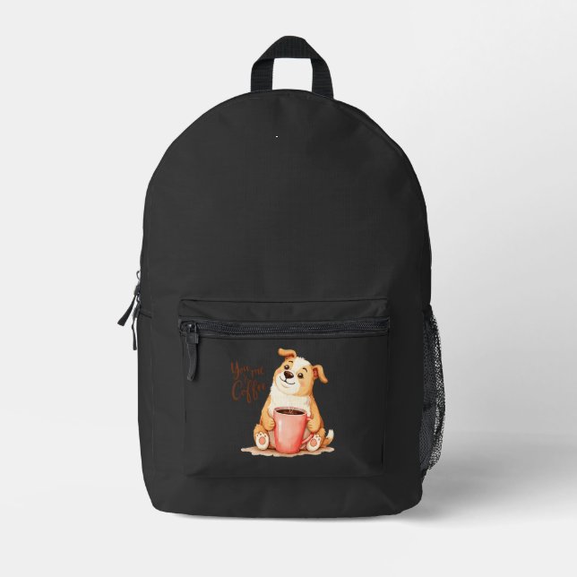 You & me Coffee - Cute Corgi & Cosy Brew Printed Backpack (Front)