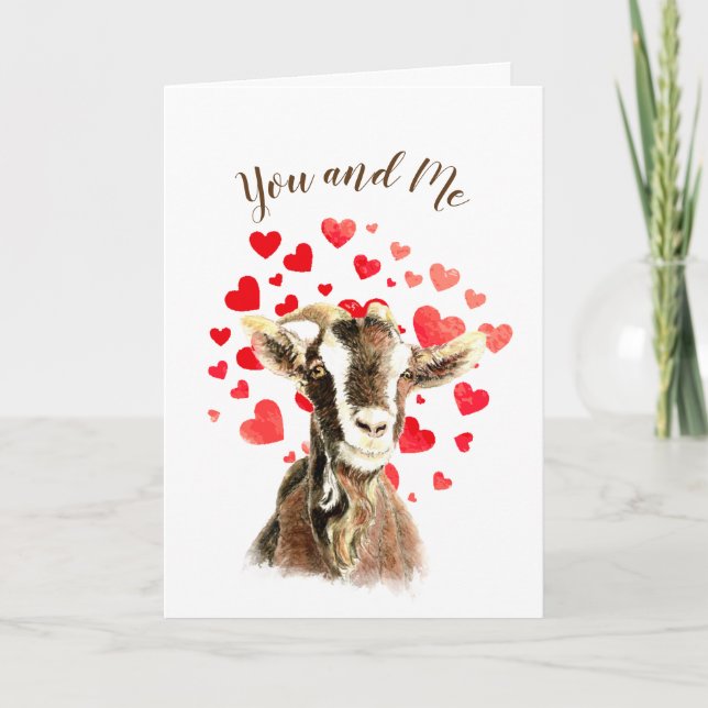 You & Me Goat Together Funny Valentine Romantic Holiday Card (Front)