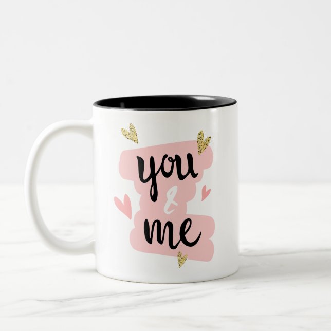 You & me | Happy Valentine's Day Pink Cute Gift Two-Tone Coffee Mug (Left)