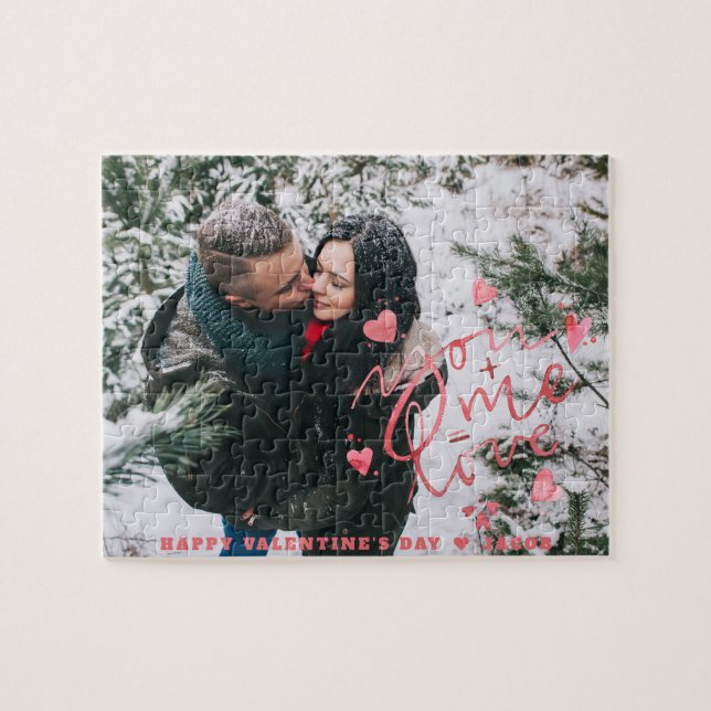 You + Me = Love | Valentine Typography Photo Jigsaw Puzzle (Horizontal)