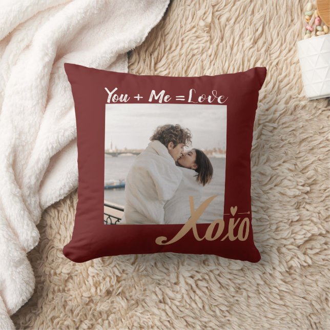 You + Me = Love Valentine XO Photo Script Red Gold Cushion (Blanket)