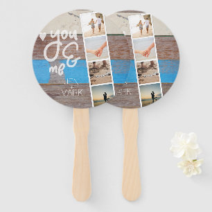 You & Me. Photo Collage of Memories. Wood Panel. Hand Fan