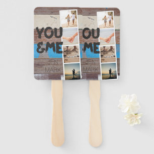 You & Me. Photo Collage of Memories. Wood Panel. Hand Fan