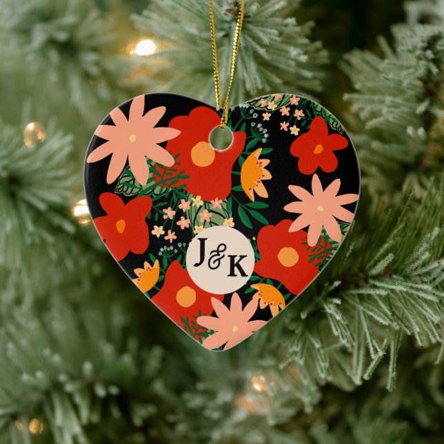 You & Me romance black Red flower heart Ceramic Tree Decoration (Tree)