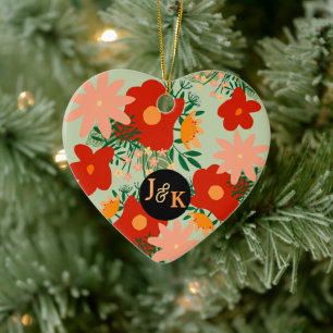 You & Me romance Red flower heart Ceramic Tree Decoration