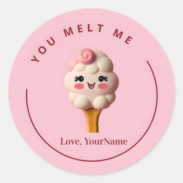 You Melt Me Cute Ice Cream Valentine Sticker (Front)