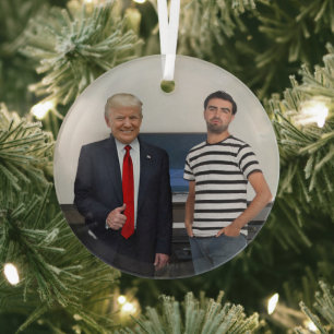 You Met President Donald Trump   Add Your Photo Glass Tree Decoration