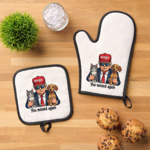 You Missed Again Save the Pets Trump Election Oven Mitt & Pot Holder Set