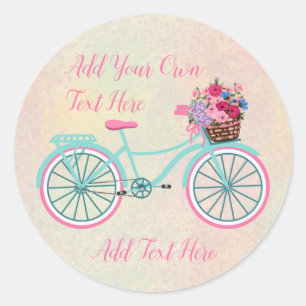 You Personalise Bicycle with Basket of Flowers Classic Round Sticker