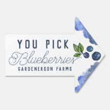 You Pick Blueberries Watercolor Sign