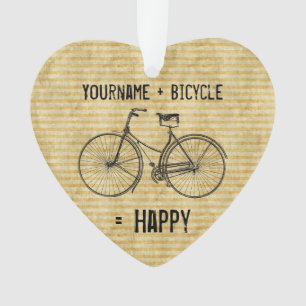 You Plus Bicycle Equals Happy Antique Bike Yellow Ornament