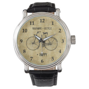 You Plus Bicycle Equals Happy Antique Bike Yellow Watch