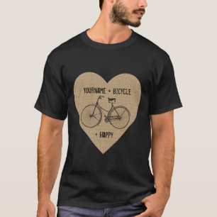 You Plus Bicycle Equals Happy Antique Heart Burlap T-Shirt
