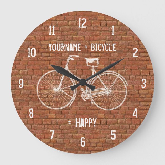 You Plus Bicycle Equals Happy Antique Red Bricks Large Clock (Front)