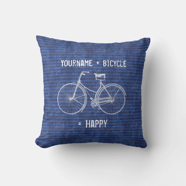 You Plus Bicycle Equals Happy Antique Wheels Blue Outdoor Cushion (Front)
