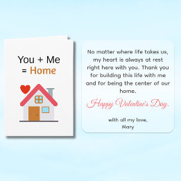 You Plus Me Equals Home Valentine's Day Card