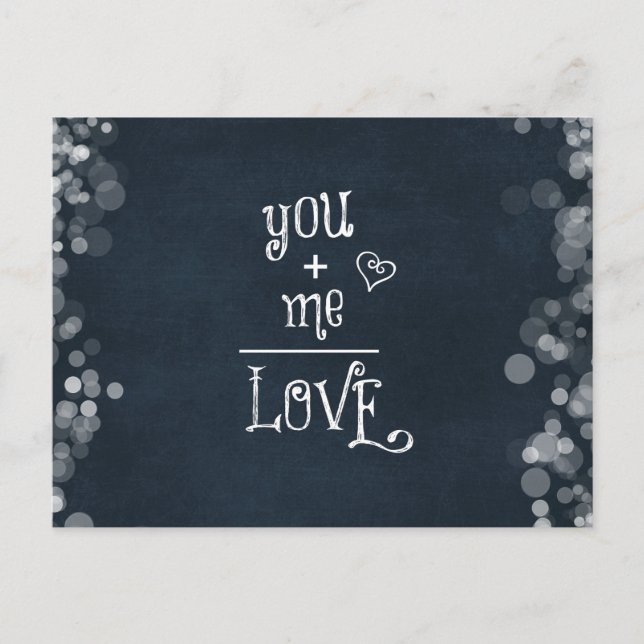 You Plus Me equals Love quote on Chalkboard Postcard (Front)