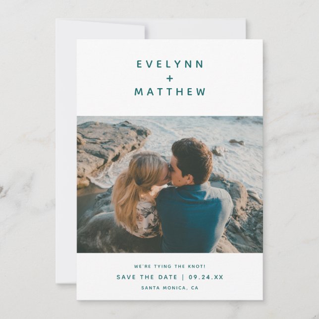 You Plus Me | Simple Modern Names | Teal Save The Date (Front)