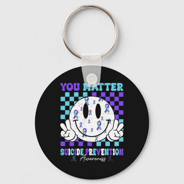 You Problem Teal Purple Ribbon Suicide Prevention  Key Ring (Front)