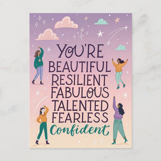 You’re Beautiful & Fearless Motivational Quote  Postcard (Front)