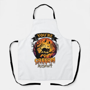 You Re Creepin Meowt Halloween Black Cat Full Moon Apron