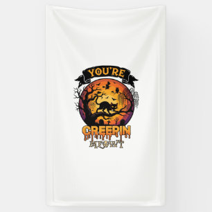 You Re Creepin Meowt Halloween Black Cat Full Moon Banner