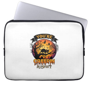 You Re Creepin Meowt Halloween Black Cat Full Moon Laptop Sleeve