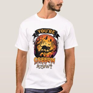You Re Creepin Meowt Halloween Black Cat Full Moon T-Shirt
