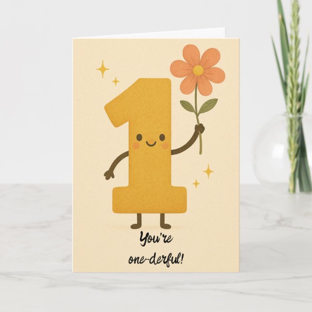 You’re One-derful Whimsical Vintage Birthday Card (Front)