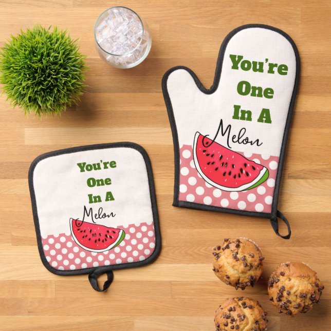 You’re One In A Melon  Oven Mitt & Pot Holder Set (Top Down)