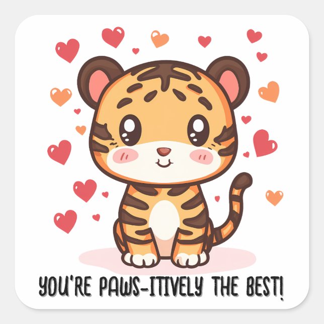 You’re paws-itively the best! Tiger Valentine Square Sticker (Front)